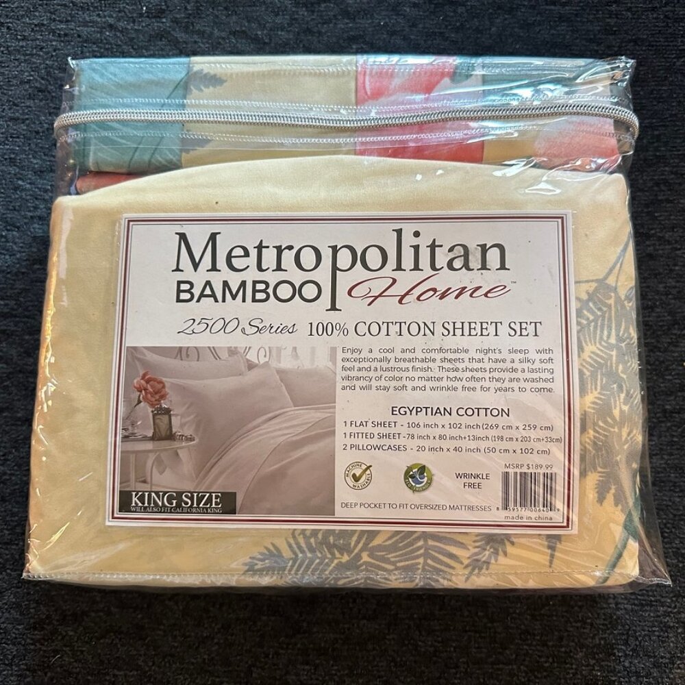 Metropolitan Bamboo Home King Sheet Set 2500 T.C. Egyptian Cotton-Yellow Flower